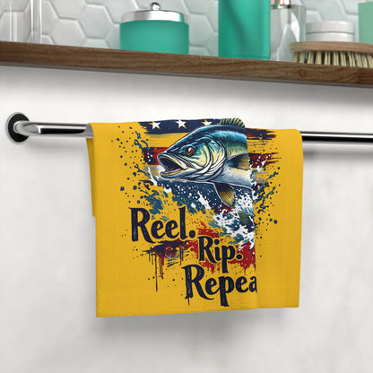 Reel Rip Repeat American Flag Jumping Fish Face Towel - Ramshackle Shack