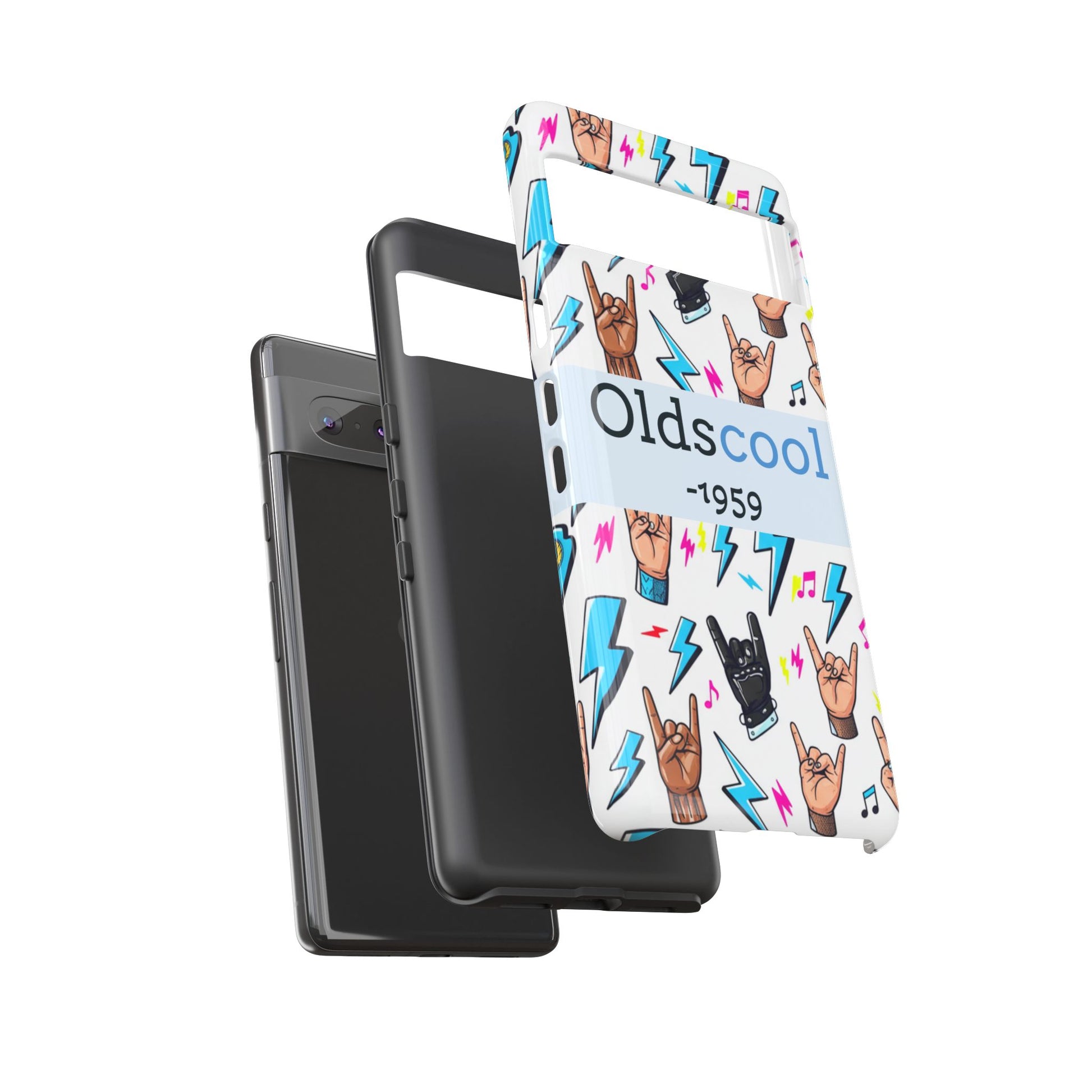 Retro Rock 'Oldscool 1959' Phone Case – Lightning & Rock Hand Pattern - Ramshackle Shack