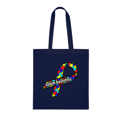 Autism Awareness Cotton Tote — "Embrace Our Difference" Puzzle Ribbon Design - Ramshackle Shack