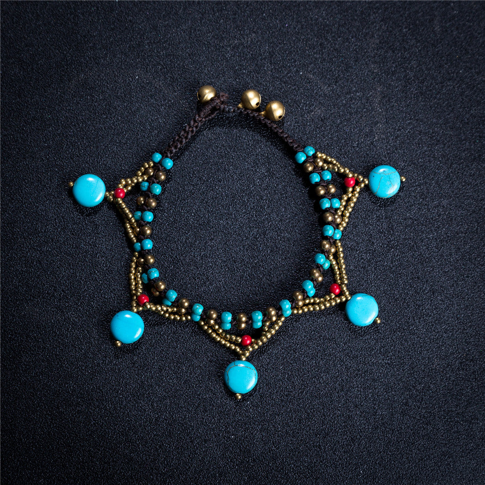 Multicolor turquoise bell anklet from Five-Star, featuring small bells and vibrant beads, designed for ankle decoration.