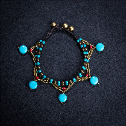 Multicolor turquoise bell anklet from Five-Star, featuring small bells and vibrant beads, designed for ankle decoration.