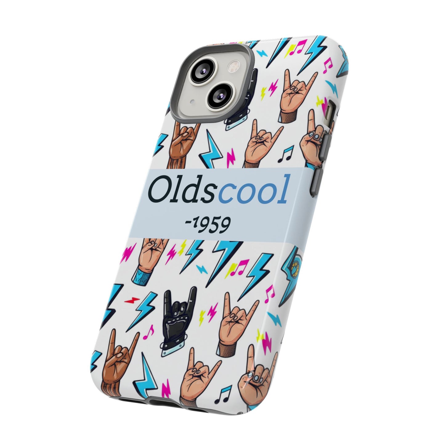 Retro Rock 'Oldscool 1959' Phone Case – Lightning & Rock Hand Pattern - Ramshackle Shack