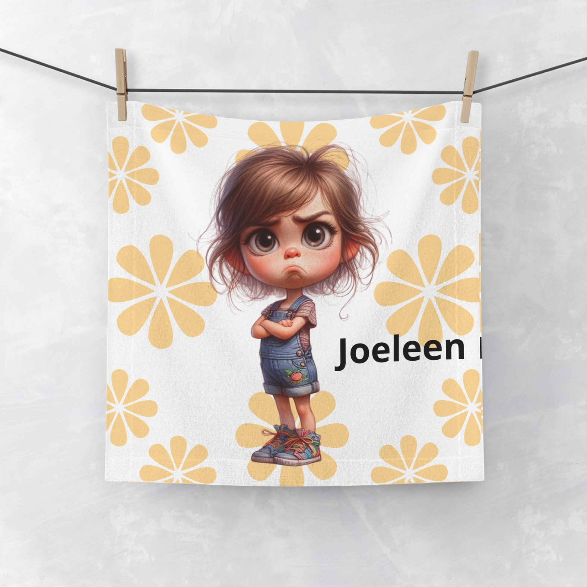 Personalized Face Towel — Pouting Girl with Large Yellow Flower Background - Ramshackle Shack