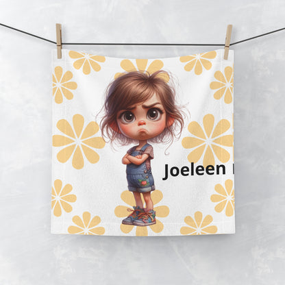 Personalized Face Towel — Pouting Girl with Large Yellow Flower Background - Ramshackle Shack