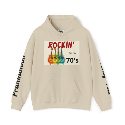 Rockin' Into My [70's] Hooded Sweatshirt — Custom Name & Age Guitar Birthday Design - Ramshackle Shack