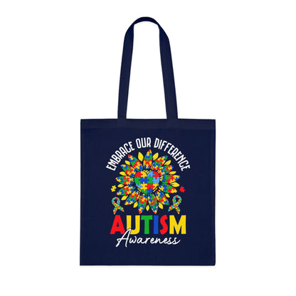 Autism Awareness Cotton Tote — "Embrace Our Difference" Puzzle Ribbon Design - Ramshackle Shack