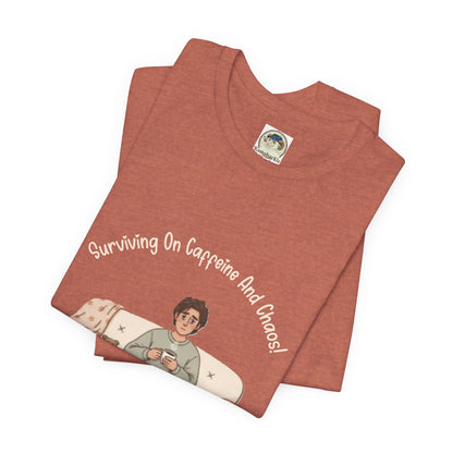 Dad 'Surviving on Caffeine and Chaos' Tee — Custom Names & Dates, 'Believe You Can' Back - Ramshackle Shack
