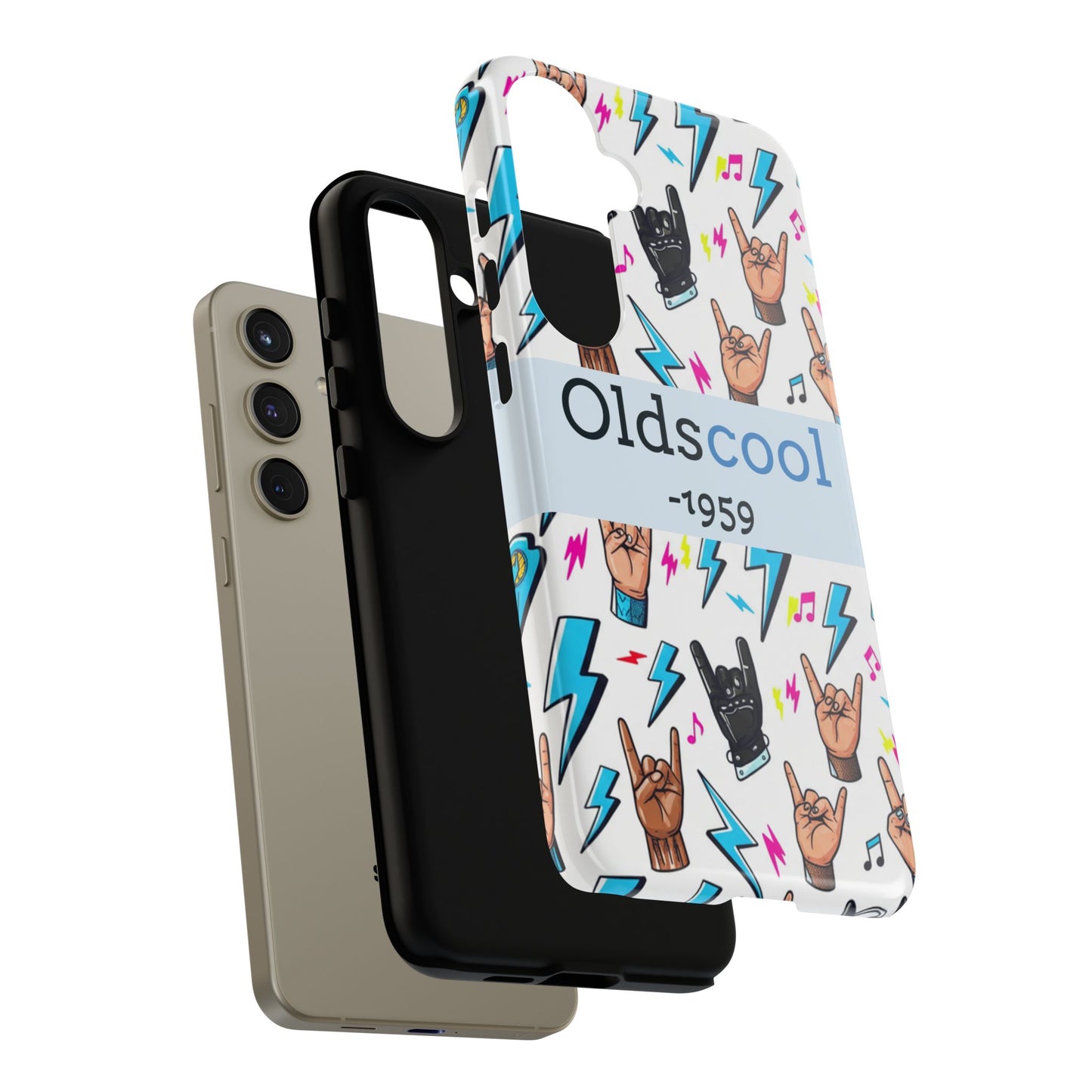 Retro Rock 'Oldscool 1959' Phone Case – Lightning & Rock Hand Pattern - Ramshackle Shack