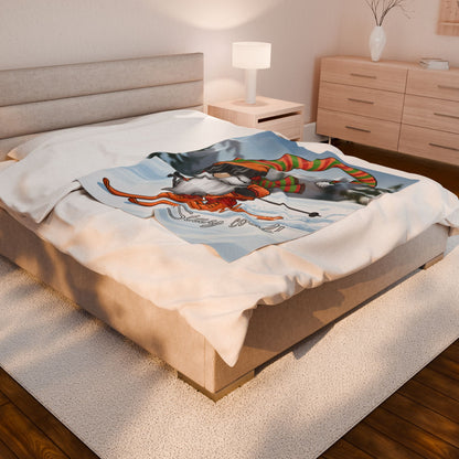 Skiing Gnome Velveteen Plush Blanket Stay Cool Winter Throw - Ramshackle Shack