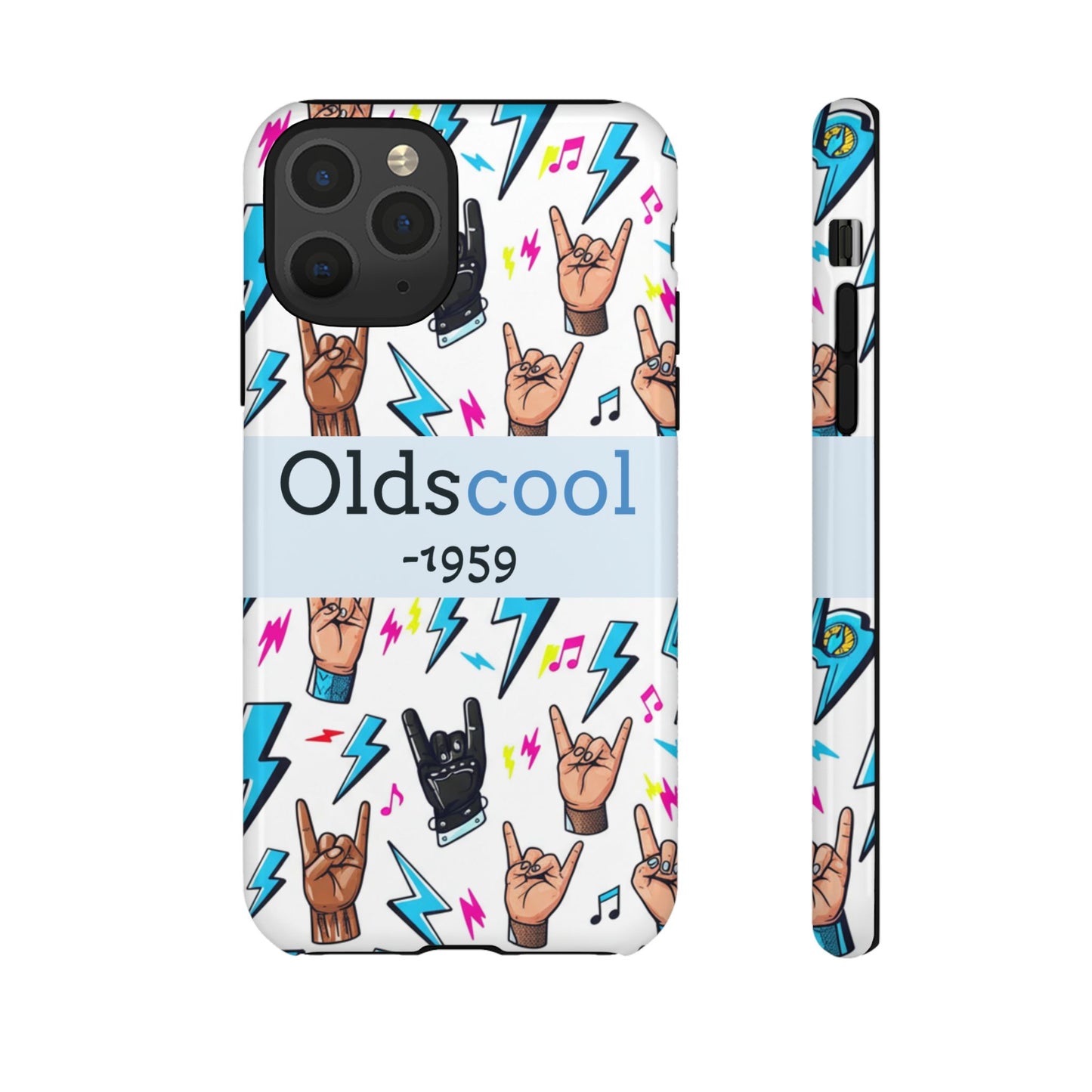Retro Rock 'Oldscool 1959' Phone Case – Lightning & Rock Hand Pattern - Ramshackle Shack