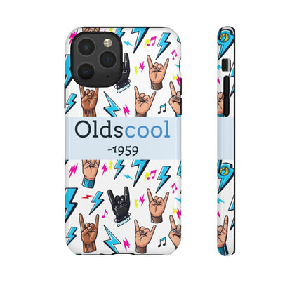 Retro Rock 'Oldscool 1959' Phone Case – Lightning & Rock Hand Pattern - Ramshackle Shack