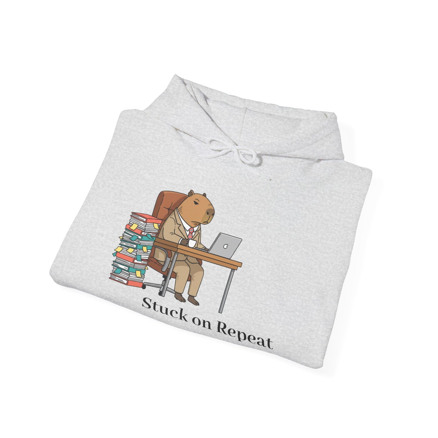 Capybara in suit printed hoodie by Printify featuring a humorous capybara design on a casual hoodie.