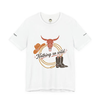 Personalized Western Sunset T-shirt from Nothing So Wild Rider Tee brand, featuring a vibrant sunset design on a casual T-shirt.