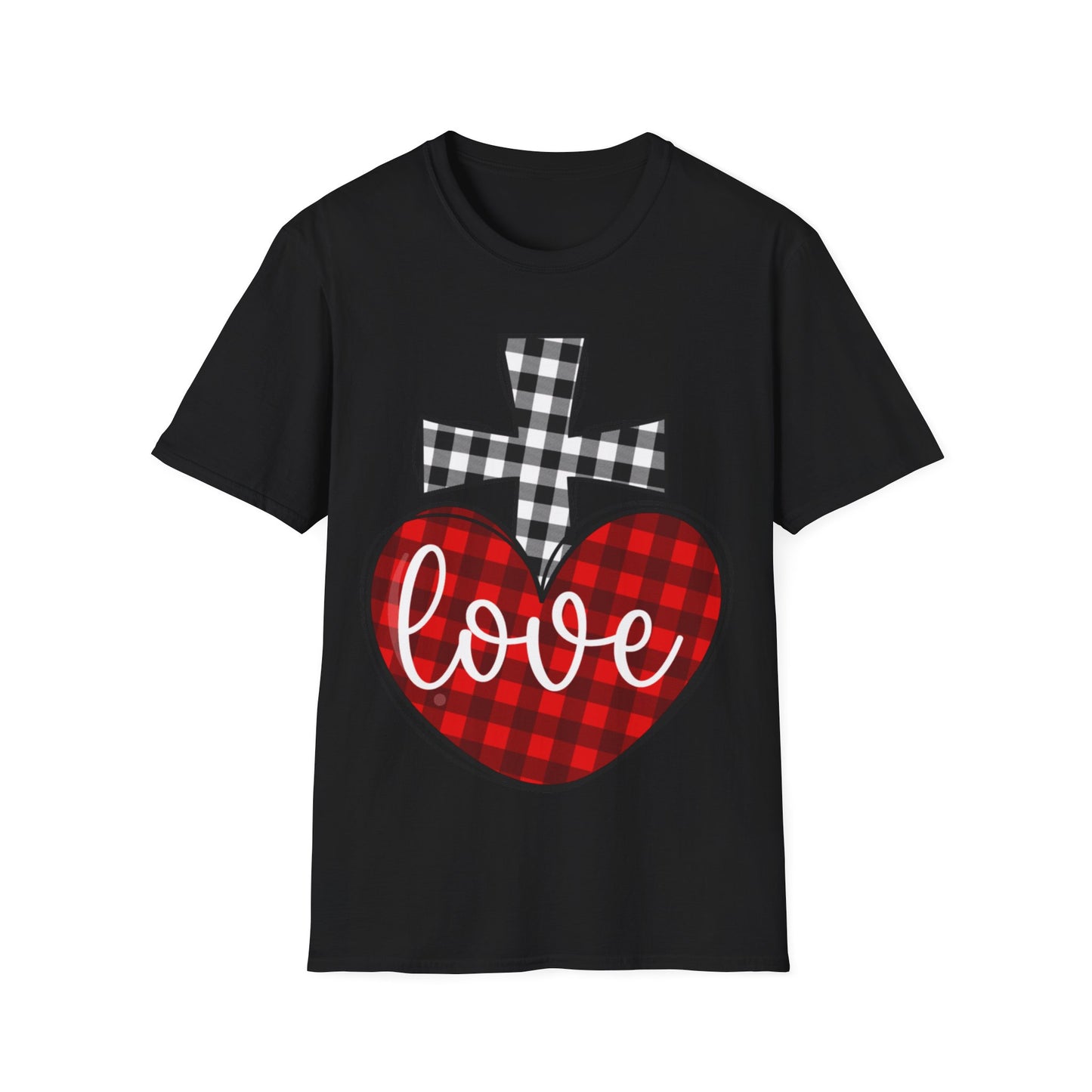 Faith and Love Christian T-Shirt | Plaid Heart and Cross Religious Graphic Tee - Ramshackle Shack