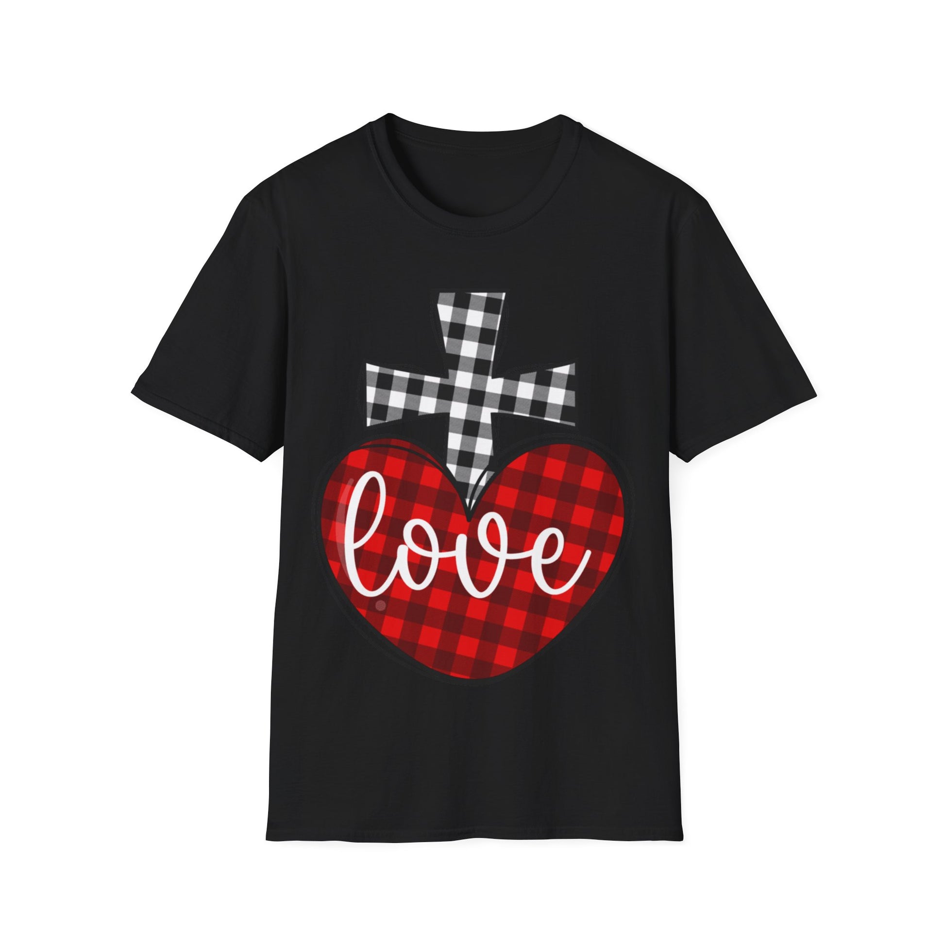 Faith and Love Christian T-Shirt | Plaid Heart and Cross Religious Graphic Tee - Ramshackle Shack
