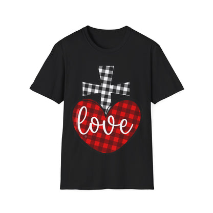 Faith and Love Christian T-Shirt | Plaid Heart and Cross Religious Graphic Tee - Ramshackle Shack