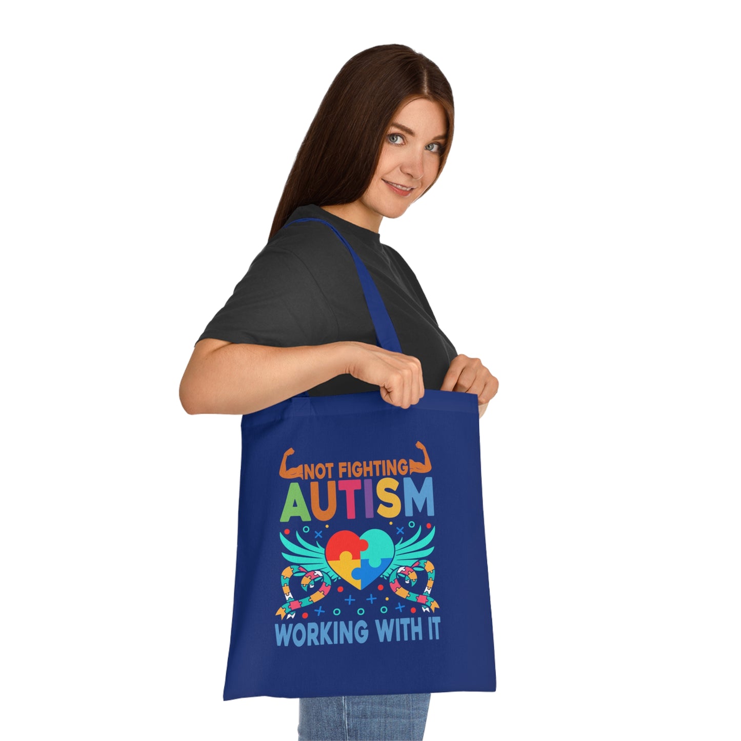 Autism Awareness Puzzle-Heart Cotton Tote — “Not Fighting Autism, Working With It” - Ramshackle Shack