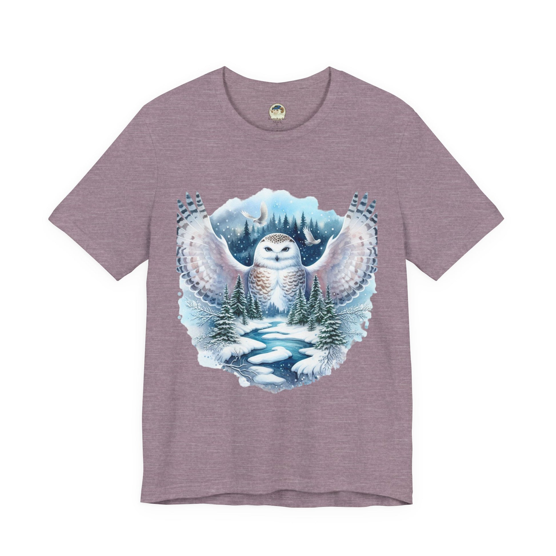 Snowy Owl Forest T-Shirt — Winter Wildlife Nature Tee - Ramshackle Shack