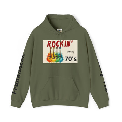 Rockin' Into My [70's] Hooded Sweatshirt — Custom Name & Age Guitar Birthday Design - Ramshackle Shack