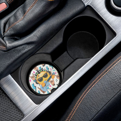 Rock Emoji Absorbent Car Coasters — Rock and Roll Gifts for Guitar Lovers | Soapstone Cup Holder Insert for Music Themed Car Decor - Ramshackle Shack