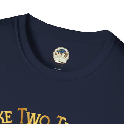 Funny graphic T-shirt by Printify featuring the phrase "I Like Two Things: Titties and Tacos" on a casual T-shirt.