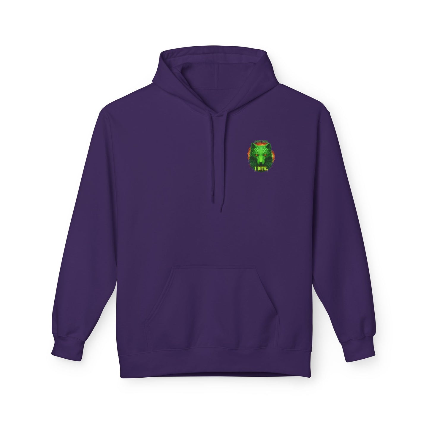 Neon green wolf graphic hoodie for night riders, featuring a bold wolf design on a comfortable hoodie by Printify.
