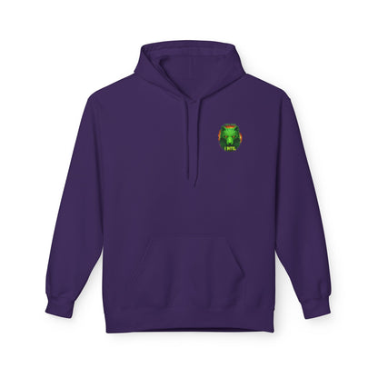 Neon green wolf graphic hoodie for night riders, featuring a bold wolf design on a comfortable hoodie by Printify.