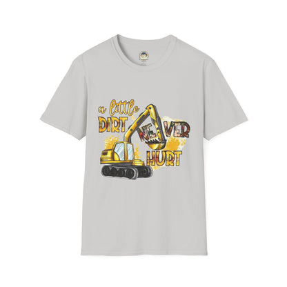 Excavator A Little Dirt Never Hurt TShirt  Custom Business Name & Logo Back - Ramshackle Shack