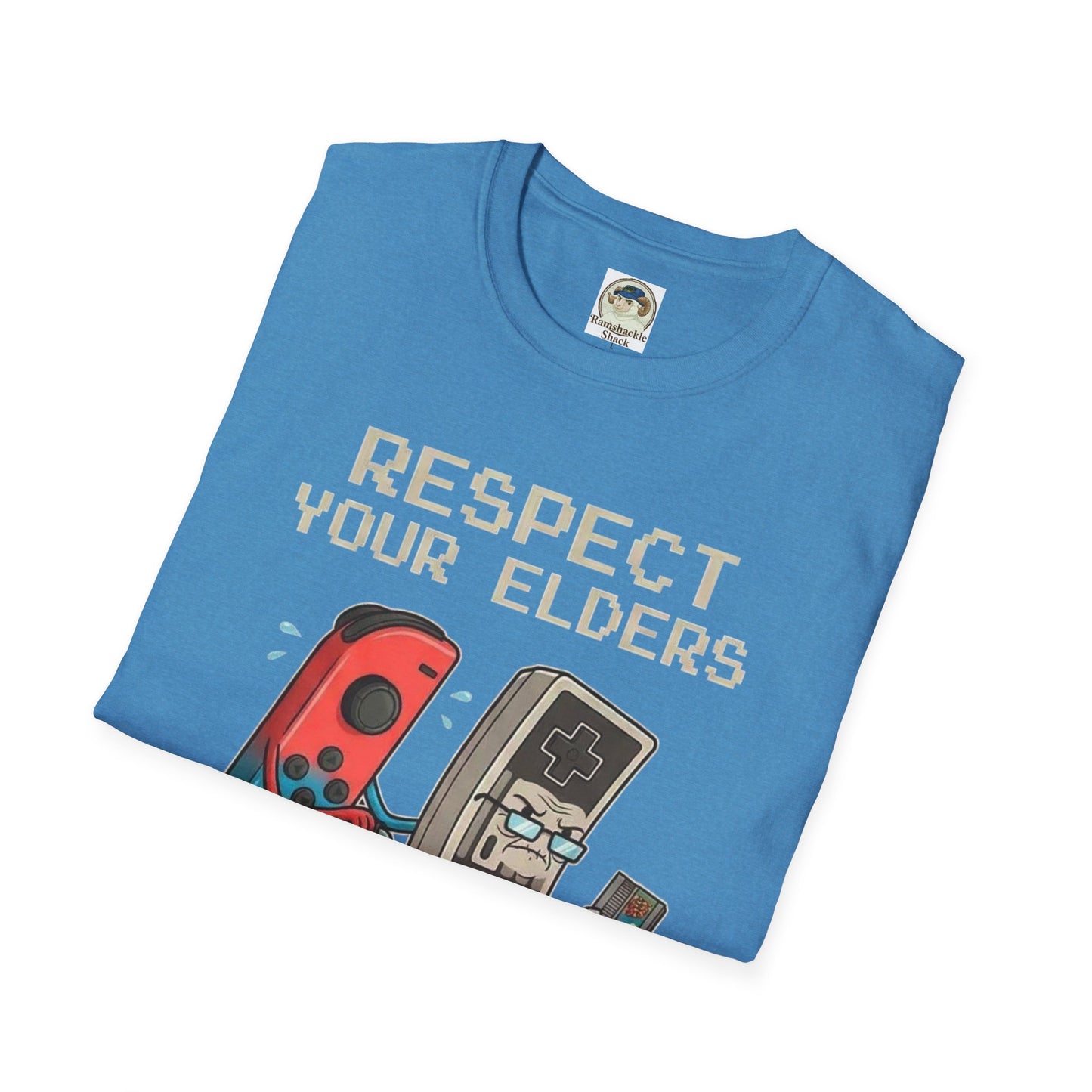 Retro Game Controllers TShirt Respect Your Elders Vintage Console Graphic Tee - Ramshackle Shack