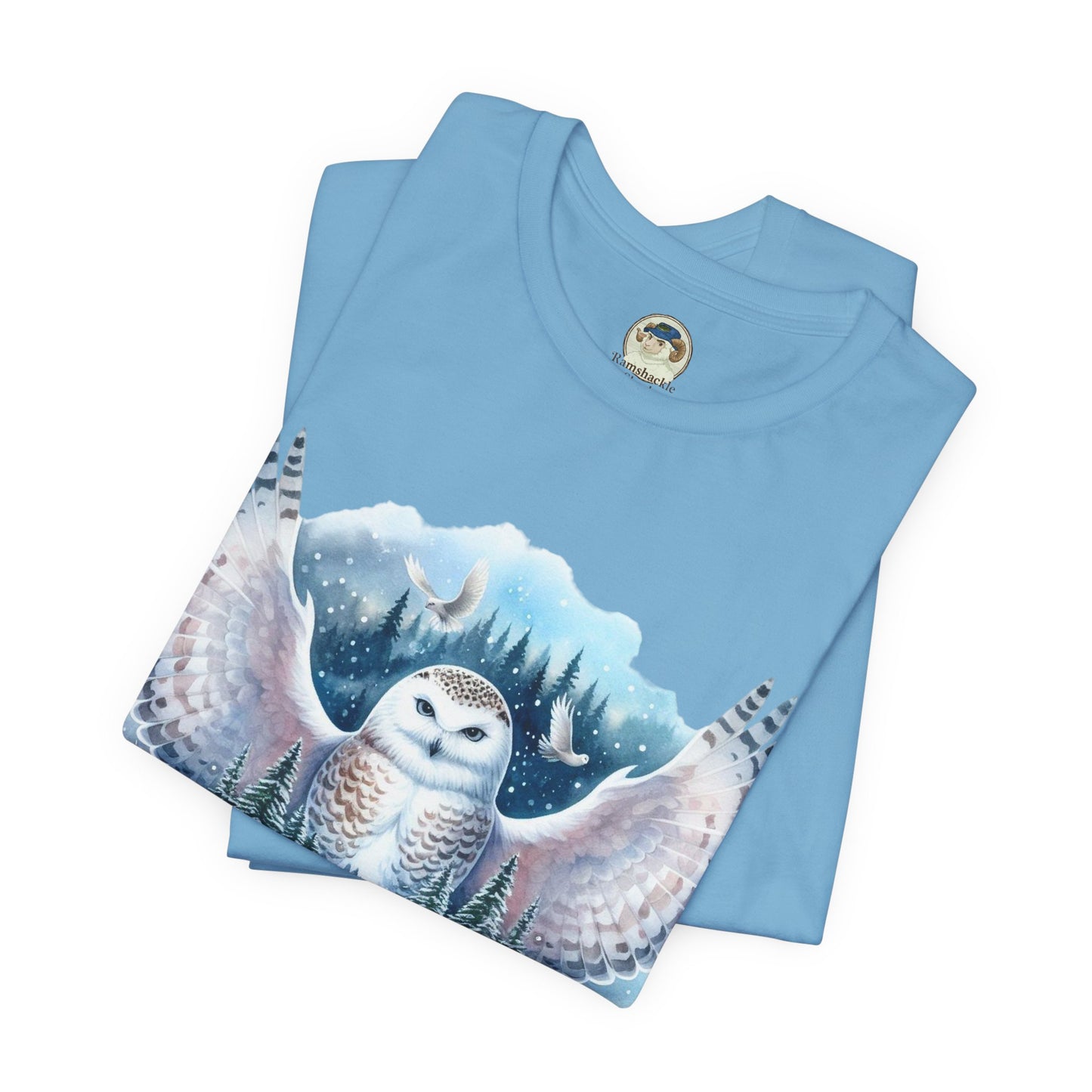 Snowy Owl Forest T-Shirt — Winter Wildlife Nature Tee - Ramshackle Shack