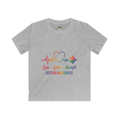 Kids Autism Awareness T-Shirt — Live Love Accept Rainbow Puzzle Ribbon - Ramshackle Shack
