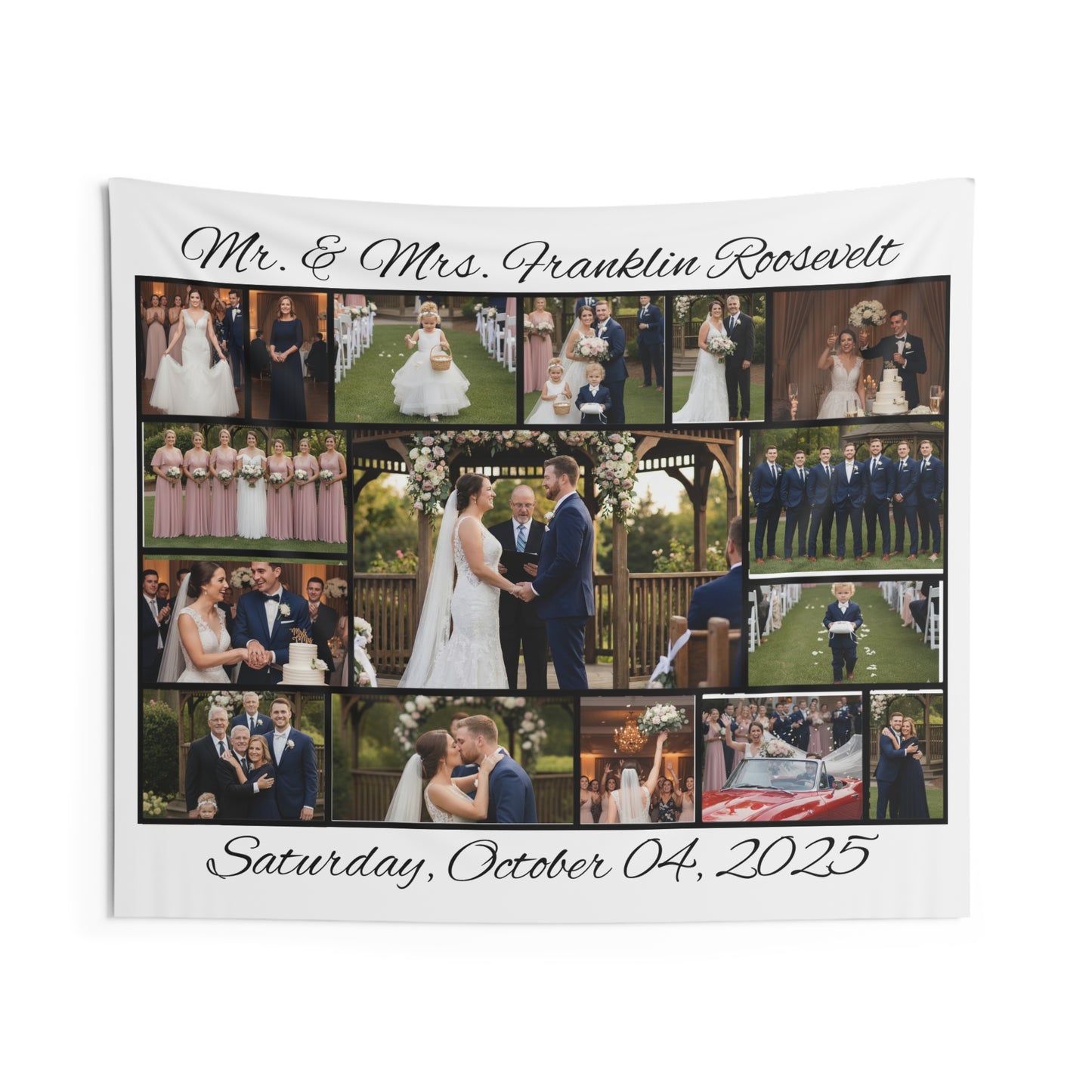Wedding Photo Collage Tapestry — Personalized 'Mr. & Mrs. [Name]' with Date - Ramshackle Shack