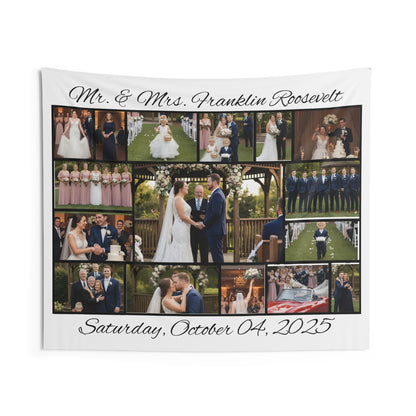 Wedding Photo Collage Tapestry — Personalized 'Mr. & Mrs. [Name]' with Date - Ramshackle Shack