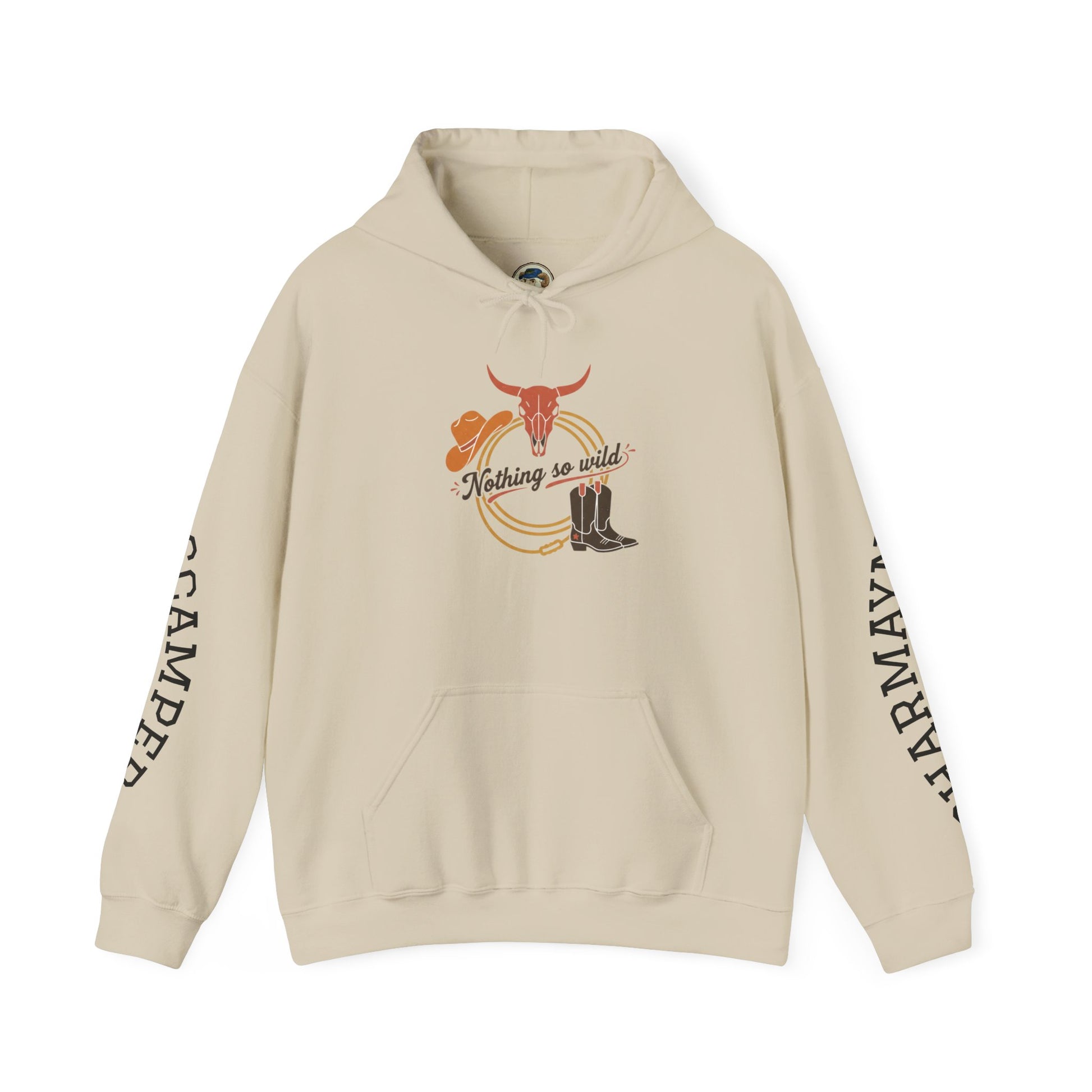 Western minimalist rider hoodie featuring a personalized bull skull and prairie sunset design on a cozy hoodie.