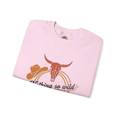 Nothing So Wild crewneck sweatshirt with personalized western rider photo and sleeve name, made by Printify.