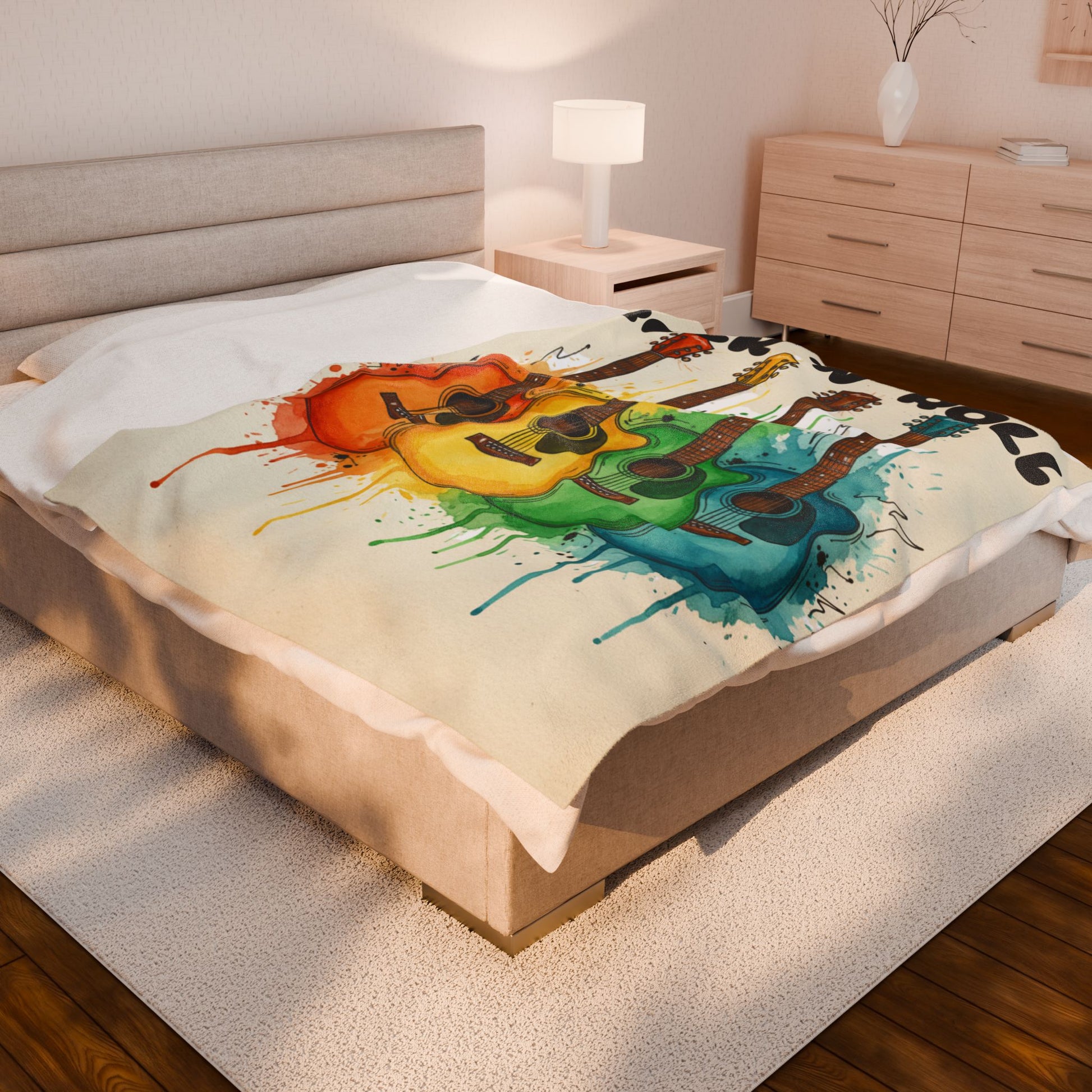 Rainbow Acoustic Guitar Plush Blanket — "rock 'n' roll" - Ramshackle Shack