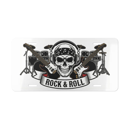 Rock & Roll Skull Vanity Plate  Guitar Drum Metal License Style Sign - Ramshackle Shack