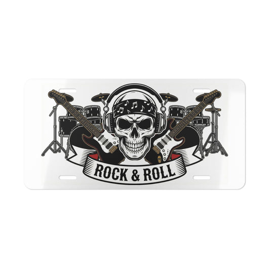 Rock & Roll Skull Vanity Plate  Guitar Drum Metal License Style Sign - Ramshackle Shack