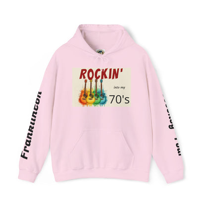 Rockin' Into My [70's] Hooded Sweatshirt — Custom Name & Age Guitar Birthday Design - Ramshackle Shack