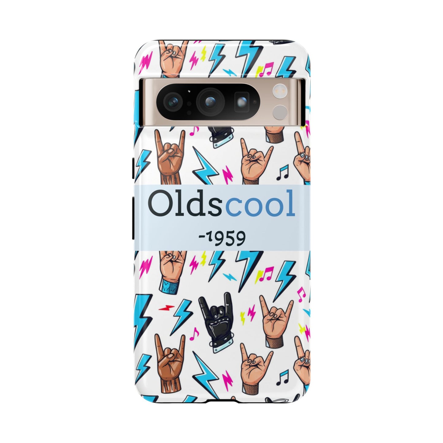 Retro Rock 'Oldscool 1959' Phone Case – Lightning & Rock Hand Pattern - Ramshackle Shack