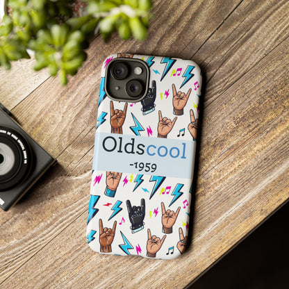 Retro Rock 'Oldscool 1959' Phone Case – Lightning & Rock Hand Pattern - Ramshackle Shack