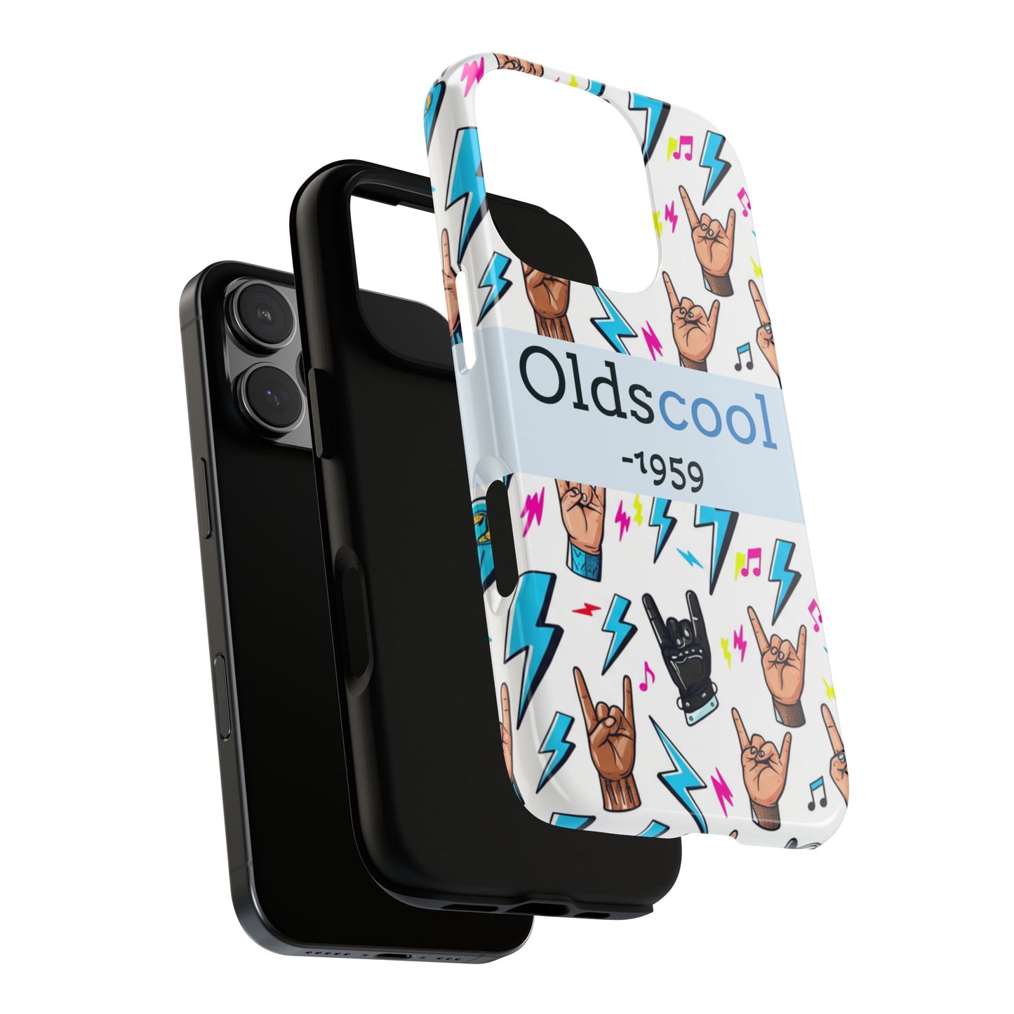 Retro Rock 'Oldscool 1959' Phone Case – Lightning & Rock Hand Pattern - Ramshackle Shack