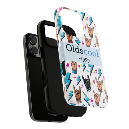 Retro Rock 'Oldscool 1959' Phone Case – Lightning & Rock Hand Pattern - Ramshackle Shack