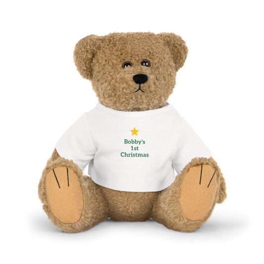 Personalized Teddy Bear with T-Shirt — Baby’s First Christmas Gift - Ramshackle Shack