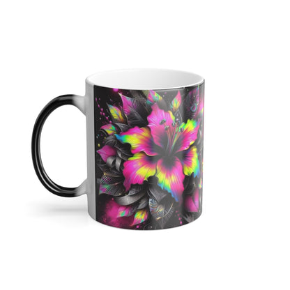Color Morphing Mug — Neon Floral Heart with Hummingbird & Butterfly, 'Happy Birthday' Heat‑Reveal (11oz) - Ramshackle Shack