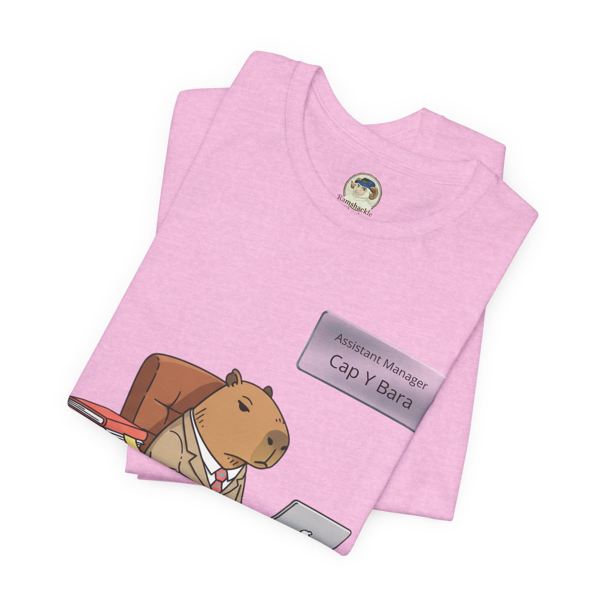 Capybara in suit illustrated T-shirt featuring personalized nameplate design, casual printify branded graphic on front.