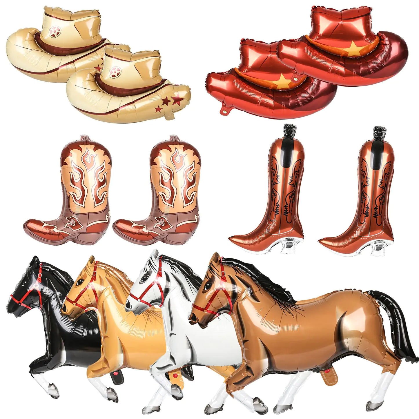 Ospvcwk Cowboy Balloons Kit - 12 Pcs Western Themed Balloons | 4 Pcs Horse Balloons 4 Pcs Cowboy Boot Balloons 4 Pcs Cowboy Hat Balloons for Western Cowboy Birthday Party Decorations - Ramshackle Shack