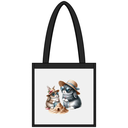 Clear stadium tote bag with beach bunny and sandcastle design, perfect for summer beach trips and casual outings.