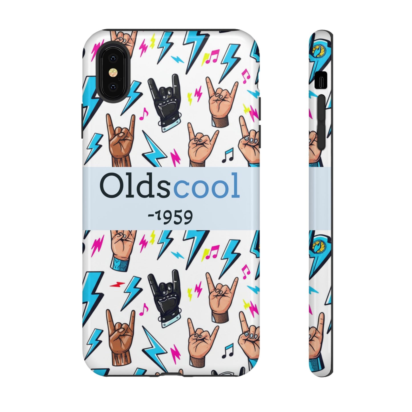 Retro Rock 'Oldscool 1959' Phone Case – Lightning & Rock Hand Pattern - Ramshackle Shack