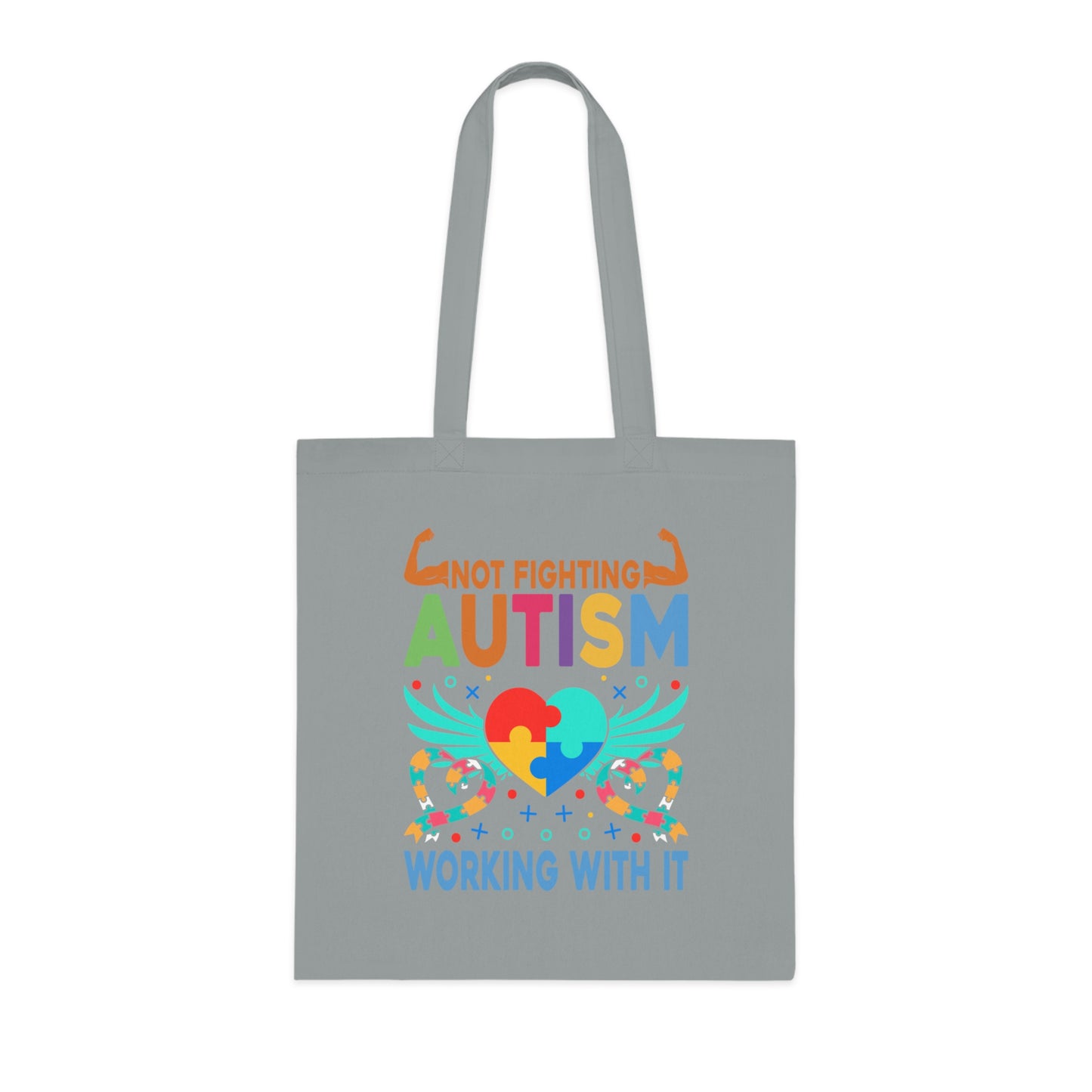 Autism Awareness Puzzle-Heart Cotton Tote — “Not Fighting Autism, Working With It” - Ramshackle Shack